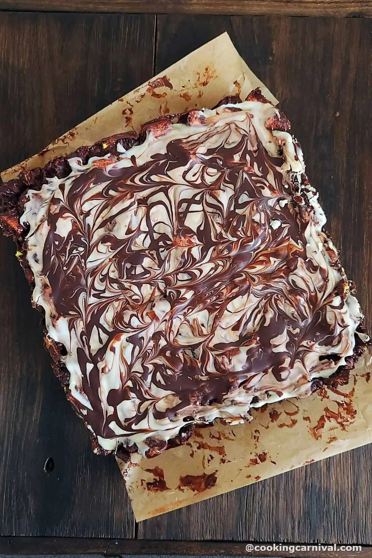 Rocky road slab on a wooden board