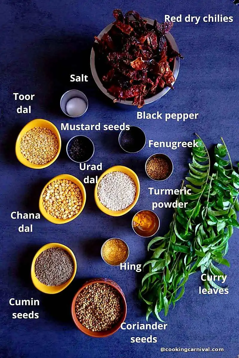 Pre measured ingredients for sambar powder