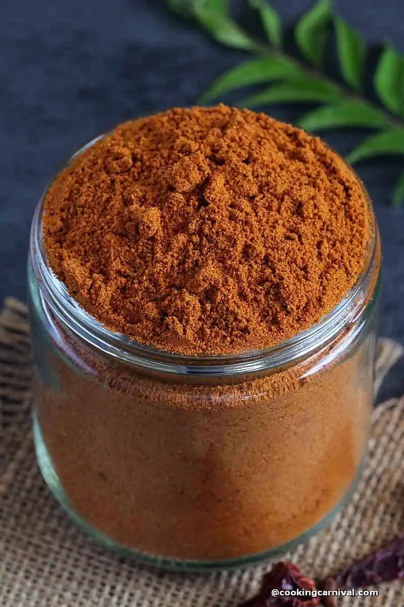 Sambar masala in a glass jar