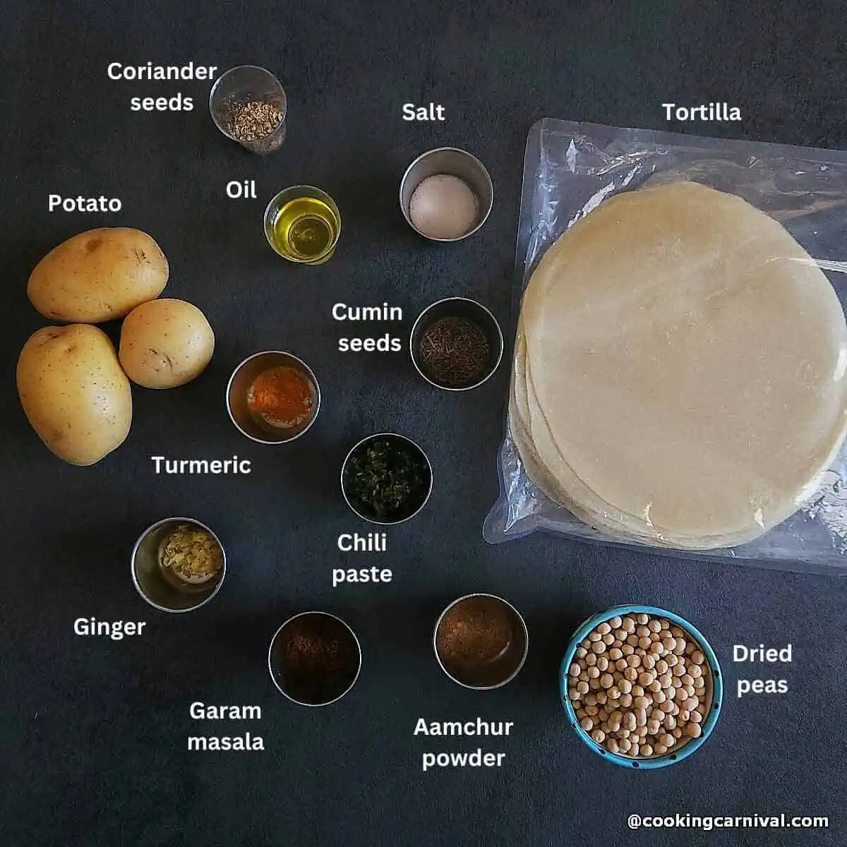 pre-measured ingredients for samosa chaat