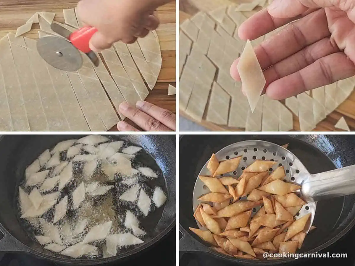 frying the uncooked tortilla pieces in hot oil.