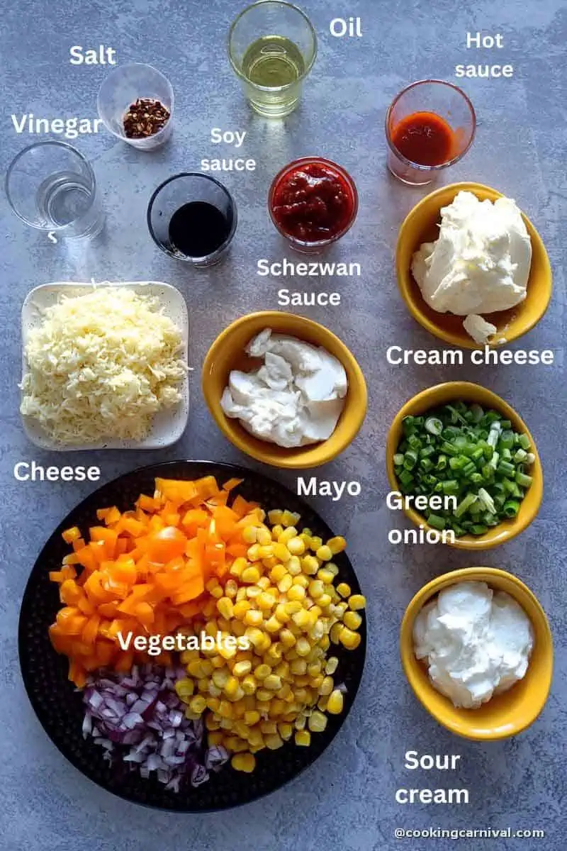 Premeasured ingredients for hot corn dip