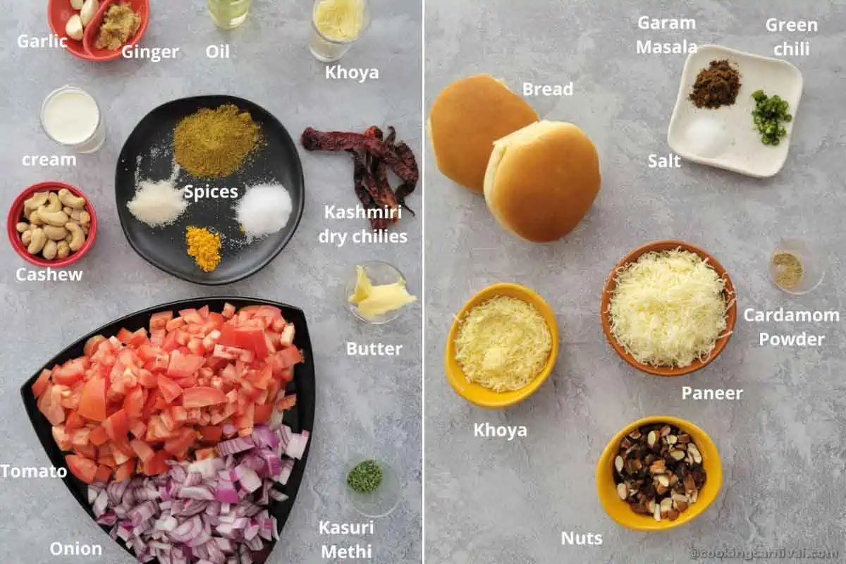 premeasured ingredients for shahi paneer kofta recipe