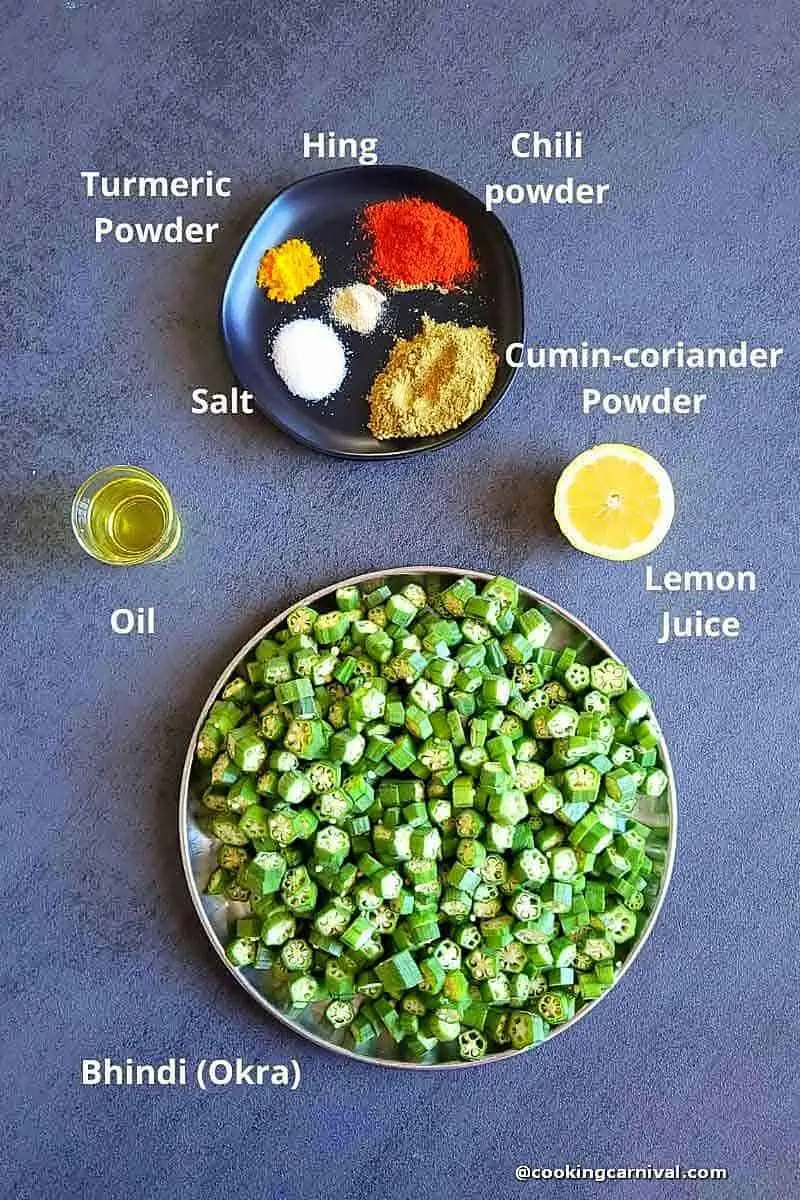 Ore measured ingredients for bhindi masala