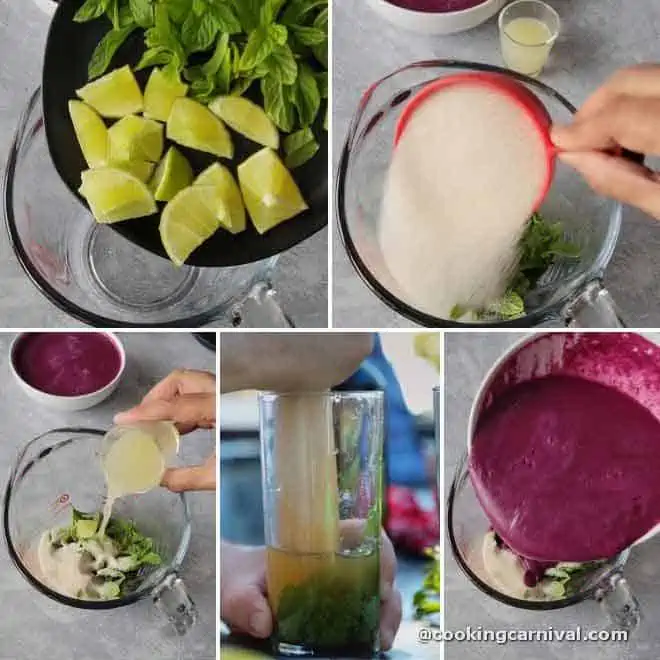 muddling the sugar, mint and lime wedge for virgin mojito