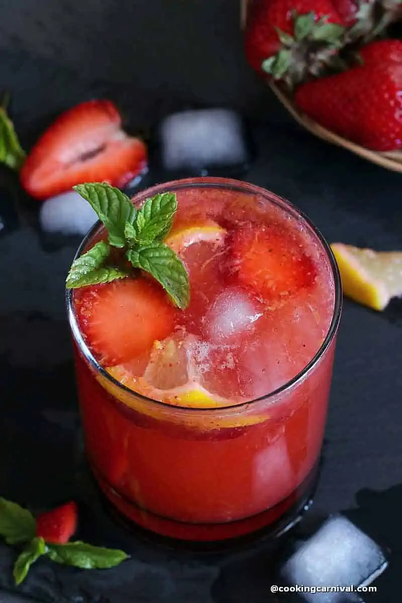 Homemade strawberry lemonade in a glass