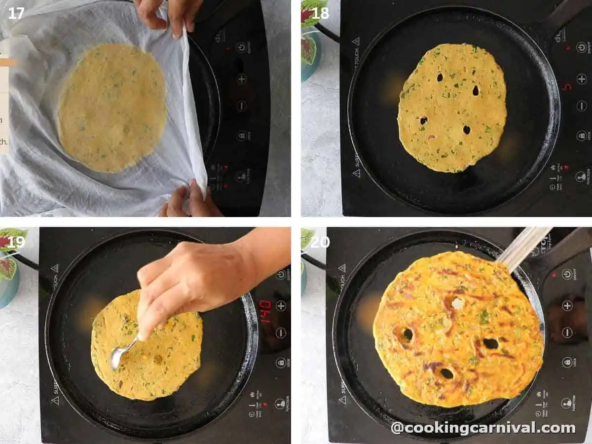 cooking Indian flatbread on cast iron pan.