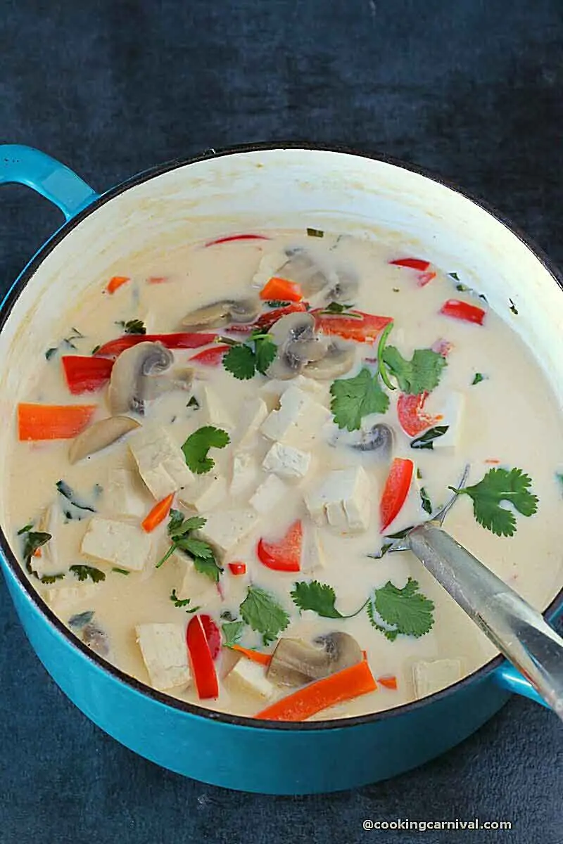 Tom kha soup in a Dutch oven