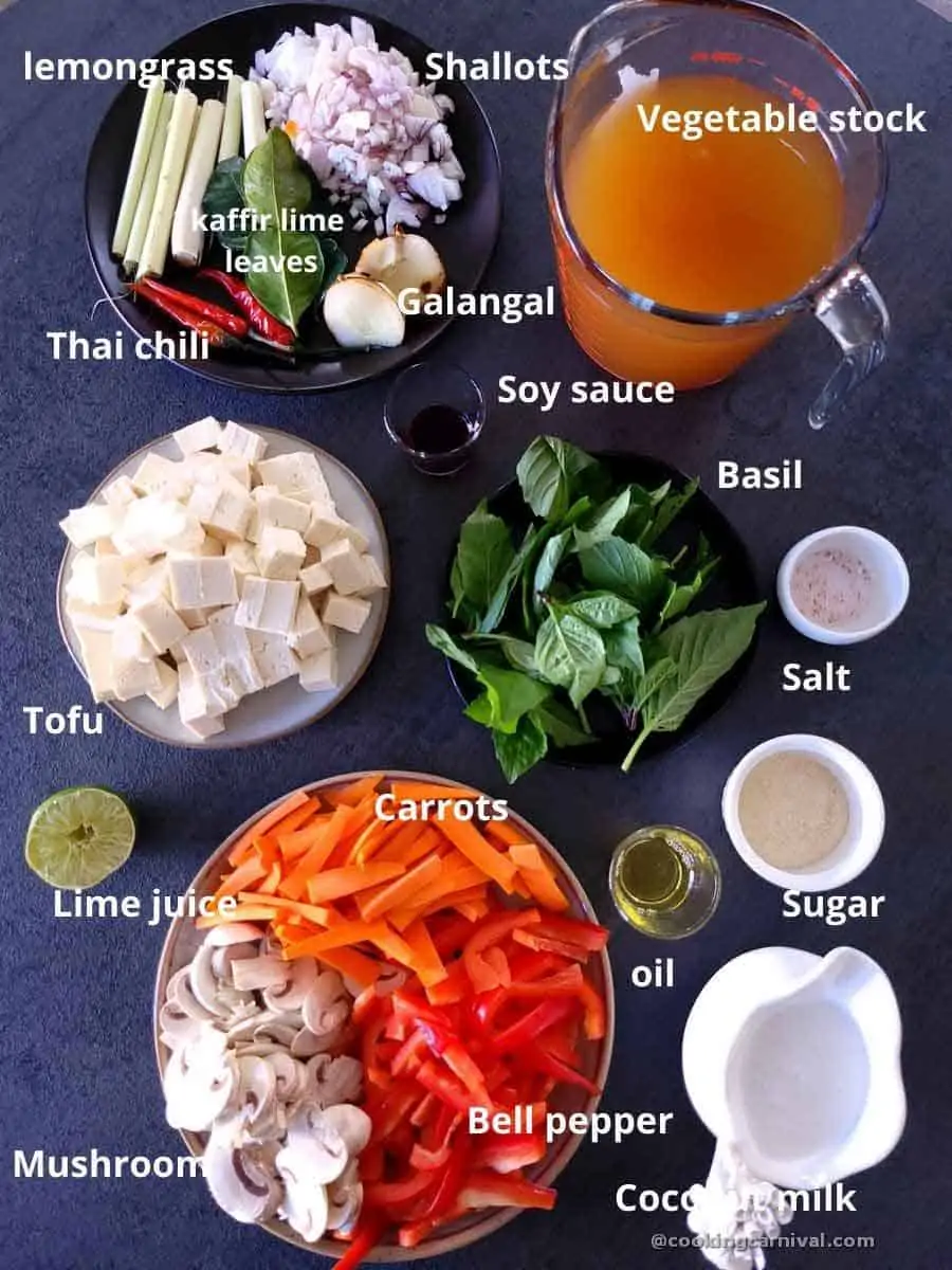 Premeasured ingredients for vegan tom kha gai soup