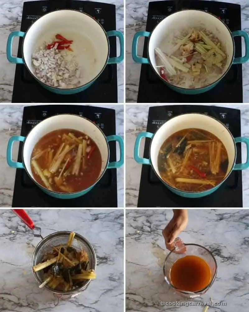 Collage of making stock for tom kha soup