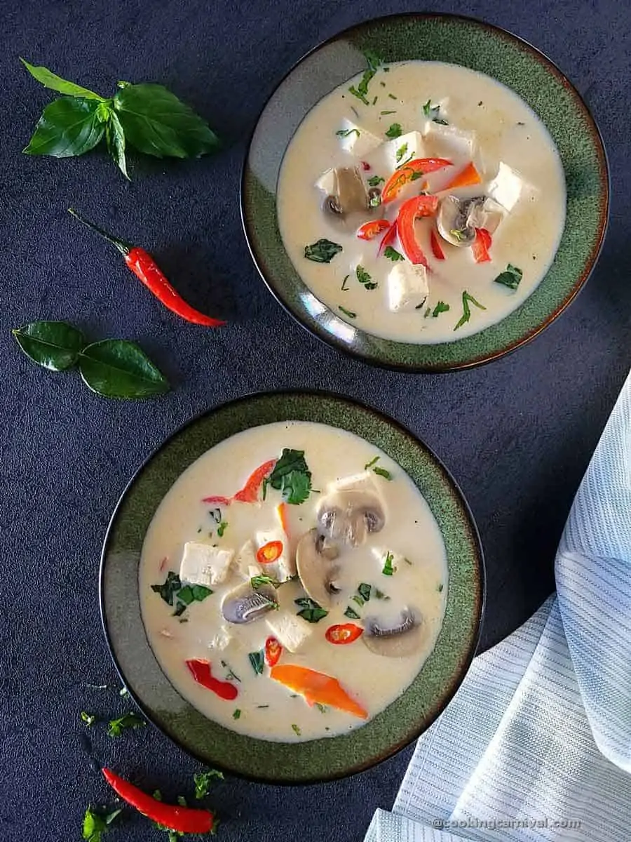 vegan Tom Kha Soup in a two bowls