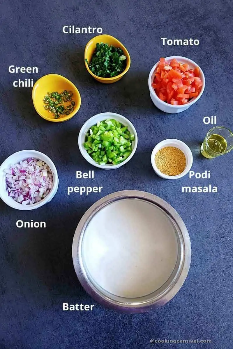 Premeasured ingredients of making vegetable Uttapam