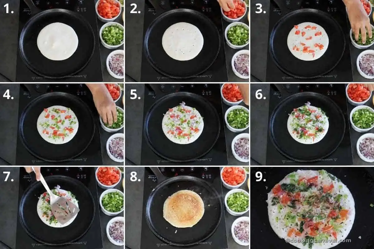 collage of making veg uttapam