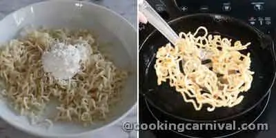 collage of frying noodles for manchow soup