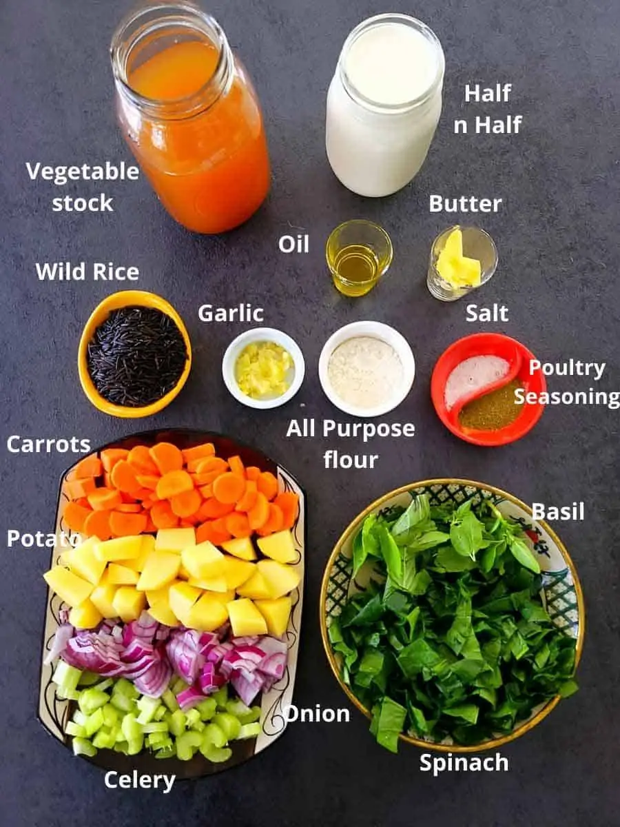 Vegetable Wild Rice Soup pre measured ingredients